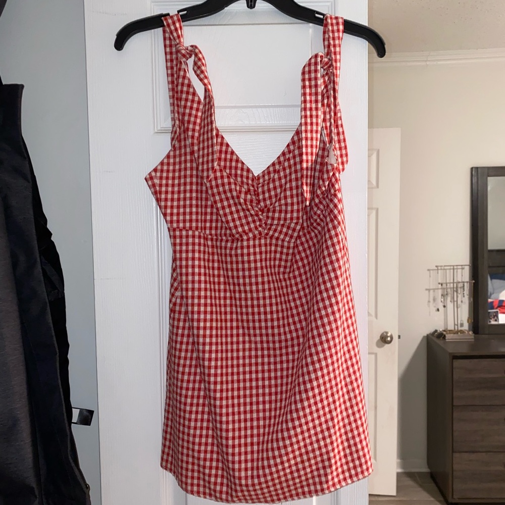 Privacy Please Red And White Patterned Dress - image 1